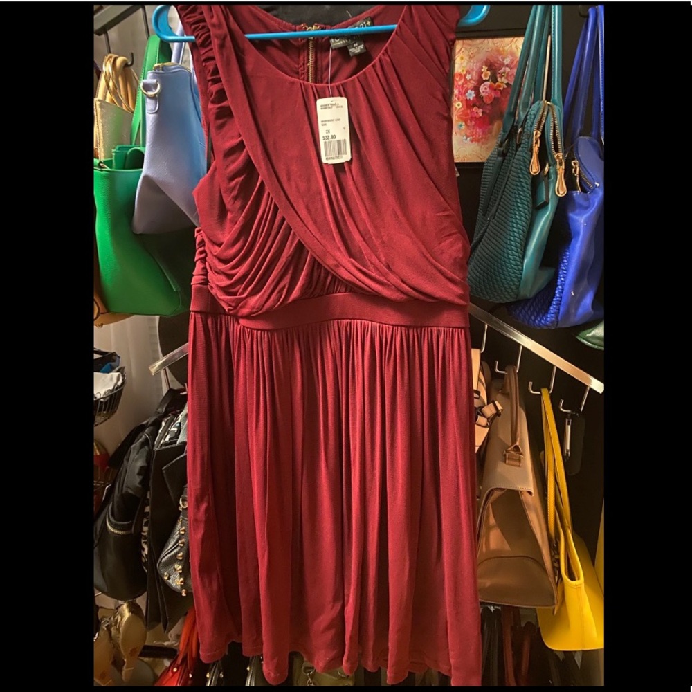 Pleated wine cocktail dress